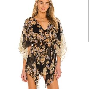 Free People Dream State Tunic Kimono Black Boho Top Size Medium